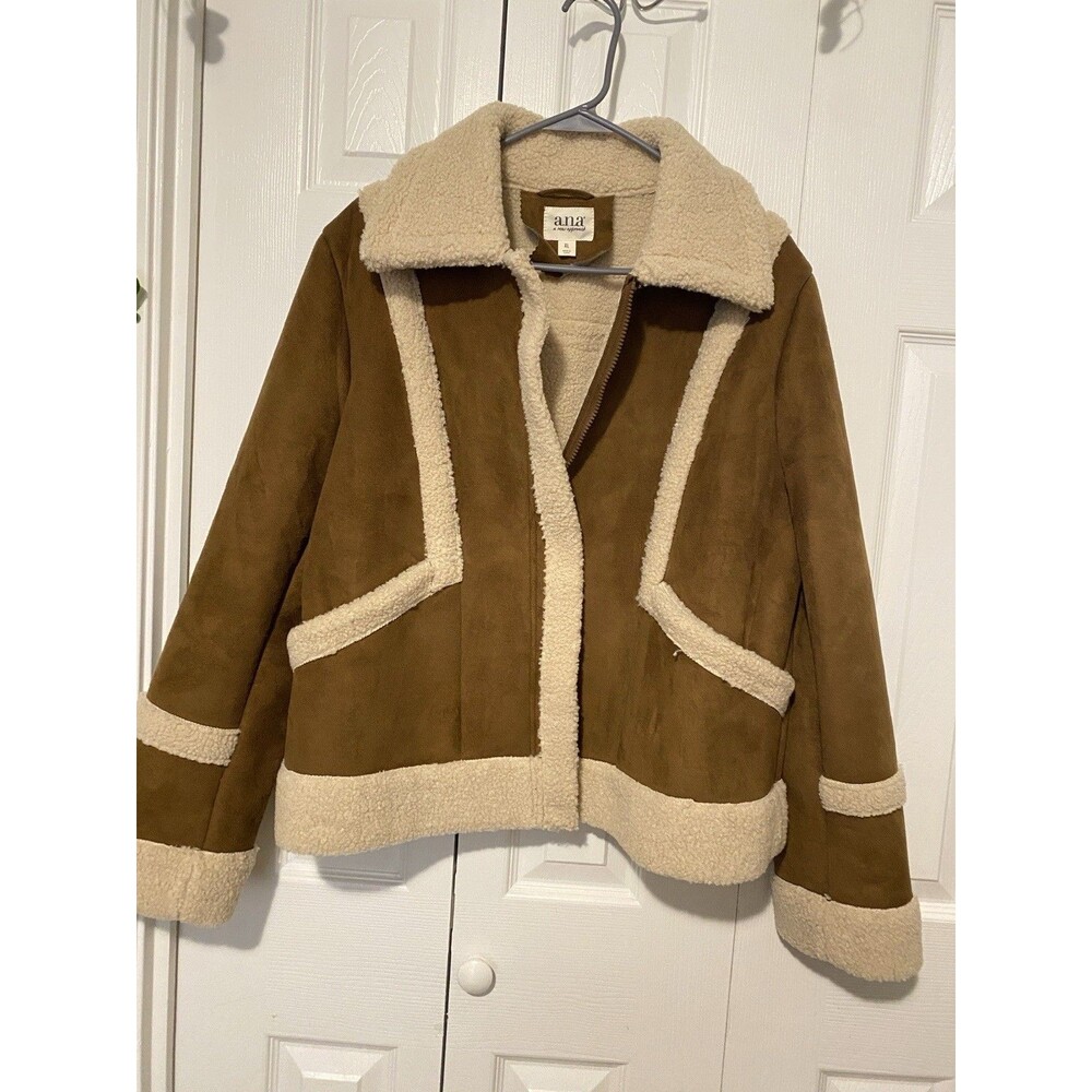 A.n.a. A New Approach Women’s AviatorJacket Faux Suede Sherpa Trim XL Brown Boho